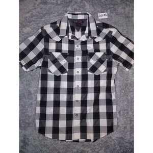 Hawke & Co. Plaid Western Shirt Short Sleeve Button Up Black White Size S, Beach